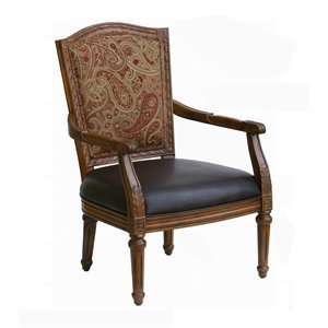   Leather and Cherry Finish High Back Accent Chair