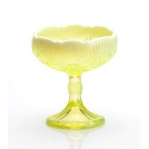   Vaseline Opalescent Glass Inverted Thistle Compote Bowl on Pedestal