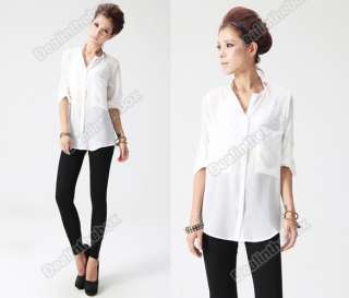 Fashion Women Simple Basic Sheer Chiffon T Shirt Blouse With Pockets 2 