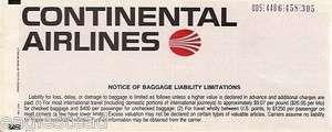 Airline Ticket   Continental   4 Flt   1988 (T177)  