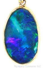 black opal 14K gold pendant aqua royal blue green violet Australian 
