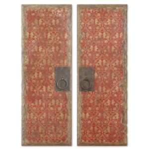  Uttermost 37 Inch Red Door Panels (Set of 2) Frameless 