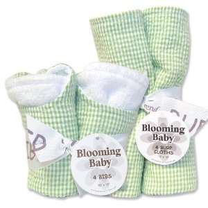   Bouquet Gift Sets   Sage Gingham Seersucker   Bib & Burp Set Baby