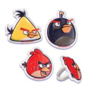 12 ~ Angry Birds Rings ~ Designer Cupcake Rings ~ Custom Cupcakes 