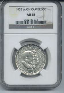 1952 SILVER WASHINGTON CARVER HALF NGC AU 58 NICE  