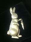 JJ VINTAGE EASTER BUNNY HOLDING A CARROT PEWTER BROOCH PIN SIGNED