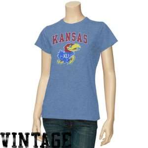 Kansas Jayhawks Ladies Royal Blue Distressed Big Arch n Logo T shirt