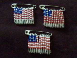 Safety Pin American Flag RED WHITE BLUE Handcrafted  