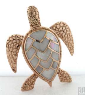 HEAVY 14K ROSE GOLD MOTHER OF PEARL SEA TURTLE PENDANT W/ MOVING 