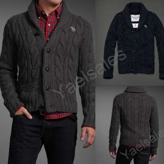 2012 Abercrombie Hollister Mens Wool Button Cable Knit Sweater 