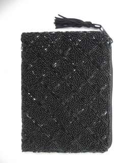 NEW LANCOME Black Beaded Small Coin Purse Clutch Bag  