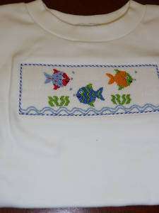 Vive la Fete Boy Fishes smocked t  shirt sz 12mths New  