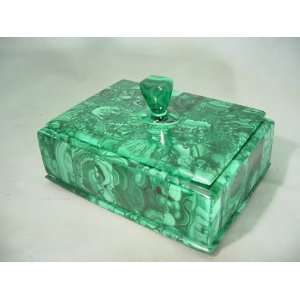   Carved in Zaire Malachite Gem Stone Jewelry Box Lapidary Carving 8562b