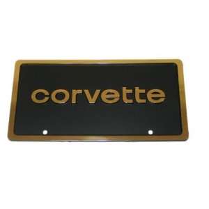   License Plate with Gold 80s Style Letter & Border Automotive