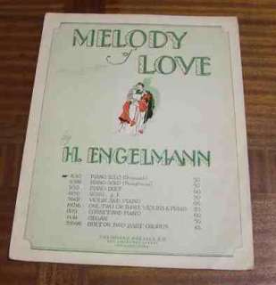Vintage Sheet Music MELODY OF LOVE Engelmann Piano Solo  