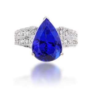  7.79 Ct Pear Shape Tanzanite Solid 14K White Gold Ring 