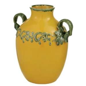 12.25 Egg Shaped Embossed Rustic Yellow Ceramic Vase With 