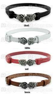 Slender Rose Flower Metal Buckle Style PU Thin Belt Waistband Special 