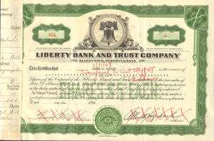 Liberty Bank  Allentown Pennsylvania stock certificate  
