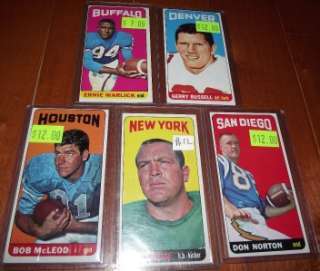 1965 Topps Football 5 Different Cards SHORT PRINTS Book Value $55 
