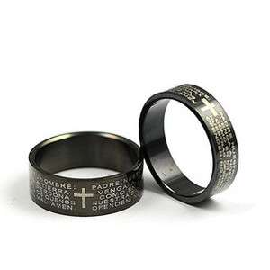 Black Cross Lords prayer stainless steel ring different sizes  