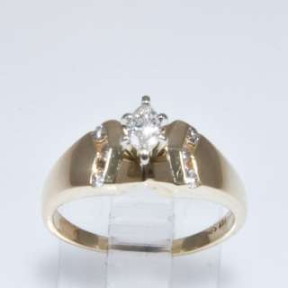 Engagement Ring 14K Solid Gold Marquise Cut Diamond W/Diamond Accents 