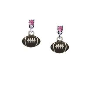 Mini Enamel Football Light Pink Swarovski Post Charm Earrings [Jewelry 