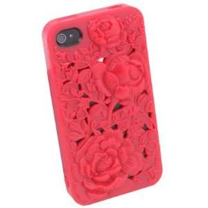  RED 3D Sculpture Rose Flower for iPhone 4 4S 4G Hard 