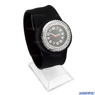   Slap On Snap Unisex Silicone Rubber Sports Watch with Crystal Diamond