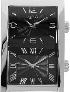 NEW GUESS BLACK LEATHER DUAL TIME MENS WATCH U10557G1  