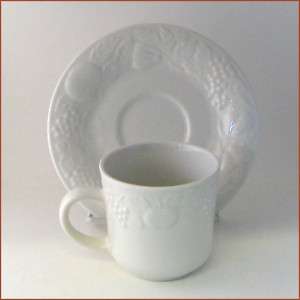 Gibson Cup and Saucer Set Embossed Fruit Design White  