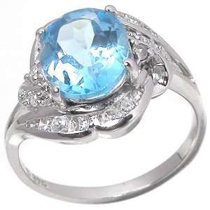   Blue Topaz Gemstone and Diamond 10k White Gold Ring(Limited Edition