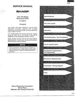 Sharp Sharp microwave oven Microwave oven service manual Parts