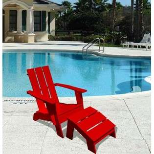 Vifah Eucalyptus Wood Patio Adirondack Chair with Foot Rest in Red 