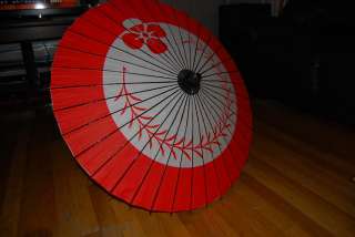 Red Japanese Paper Bamboo Parasol Umbrella KASA  