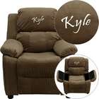   Deluxe Heavily Padded Brown Microfiber Kids Recliner with Storage Arms