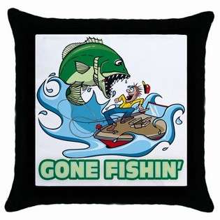 Carsons Collectibles Throw Pillow Case Black of Comedic Gone Fishin 