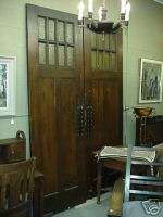 Pair of Antique Art & Crafts Oak Doors w Glass  