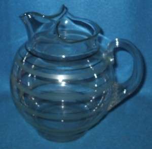 Vintage Clear Glass Gold White Bands Rings Pitcher  