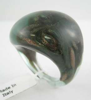 NWT HILARY LONDON Murano Glass Green & Gold Bomba Ring  
