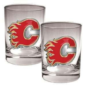  Calgary Flames NHL 2pc Rocks Glass Set   Primary Logo 