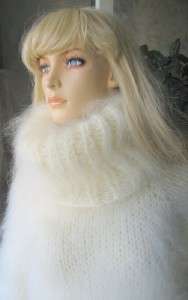 Luxury Mohair Hand knitted Turtleneck Cream Sweater  ONE SIZE  