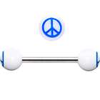 Body Candy White Blue Acrylic Peace Sign Barbell Tongue Ring