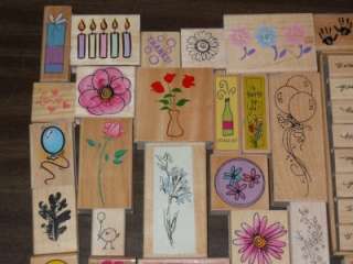 HUGE LOT *** 50+ ASSORTED WOOD MOUNTED RUBBER STAMPS (LOT P)  