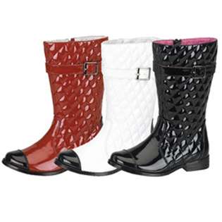   Textured Patent Side Zipper Buckle Little Girls Boots 2 