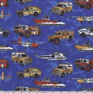  45 Wide Americas Heroes Rescue Blue Fabric By The Yard 