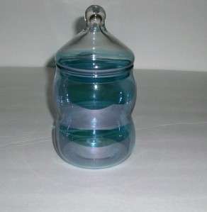 Iridescent Blue Glass 2 Tier Candy Dish Jar With Lid  