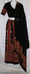 Black Maroon Gold Indian Lengha Choli Sari Skirt Set Bollywood SCA 