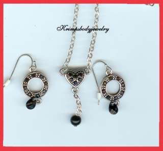 Black and silver heart necklace with earrings  