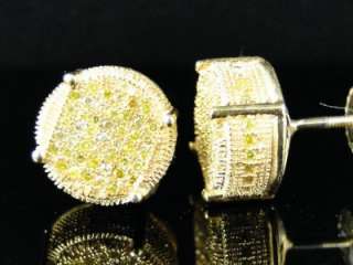 3D CANARY YELLOW DIAMOND ROUND PAVE STUD EARRINGS 11 MM  
